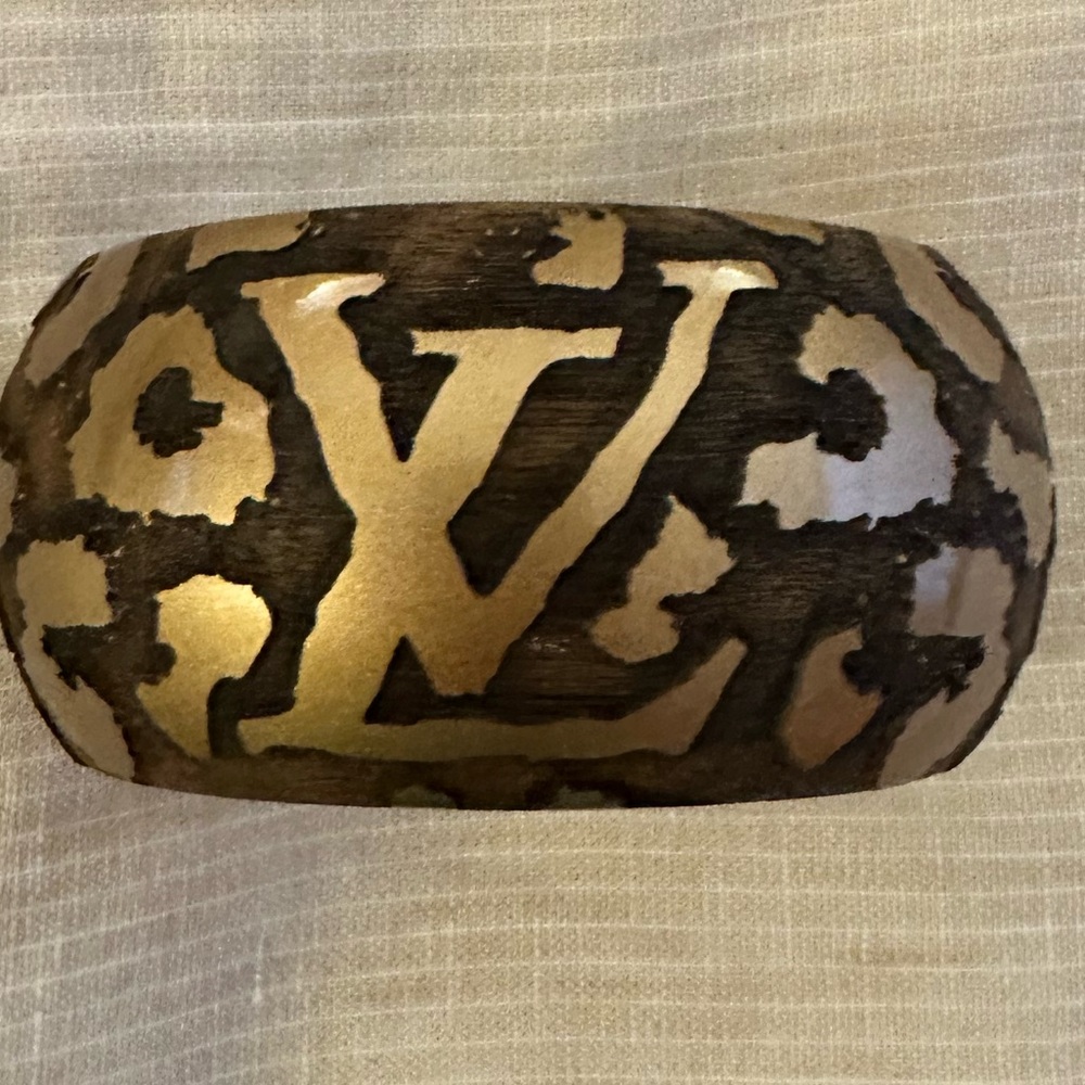 Louis Vuitton Monogramed Leopard laquered Gold and Brown Bangle